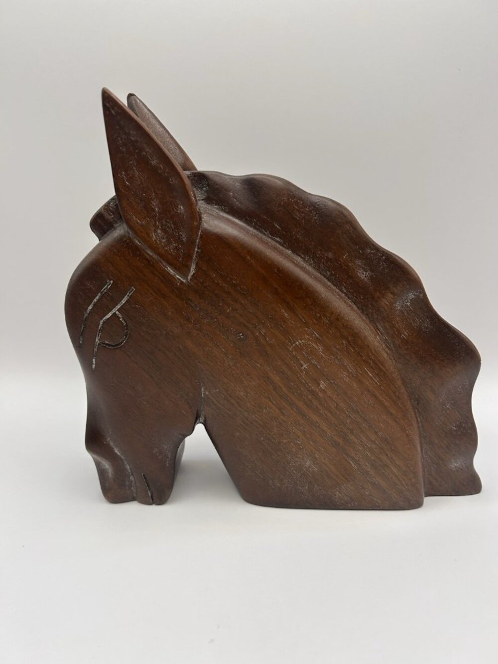 Wood Horse Head Sculpture Mid Century Modern Hand Carved Figurine MCM Rustic - Picture 2 of 14